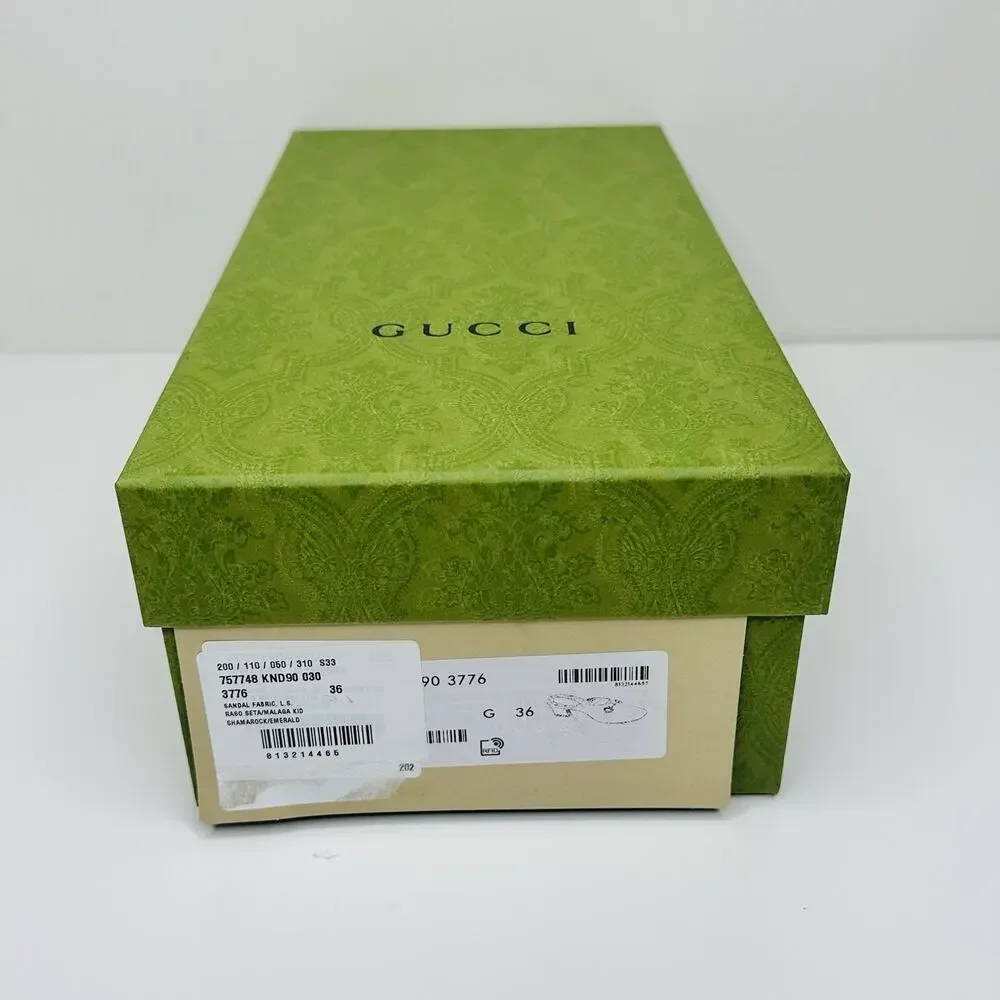 NIB Gucci Horsebit Crystals Satin Mules IT 36 US 6 Slip On Emerald Green Sandal - Picture 14 of 15